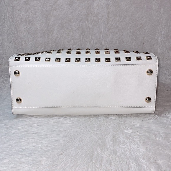 Michael Kors Hamilton Large Pyramid Studded Satchel Shoulder Bag Tote White - Picture 12 of 16